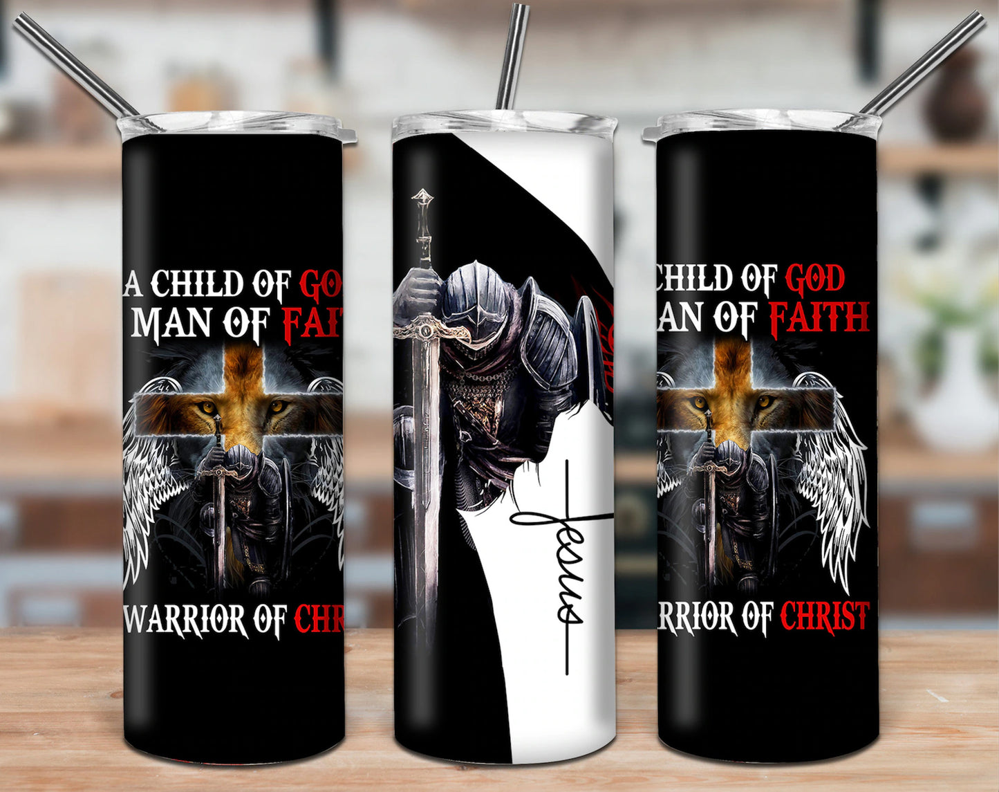 A Child of God, Man of Faith, Warrior of God 20 oz Tumbler and 15 oz Mug Gift Set