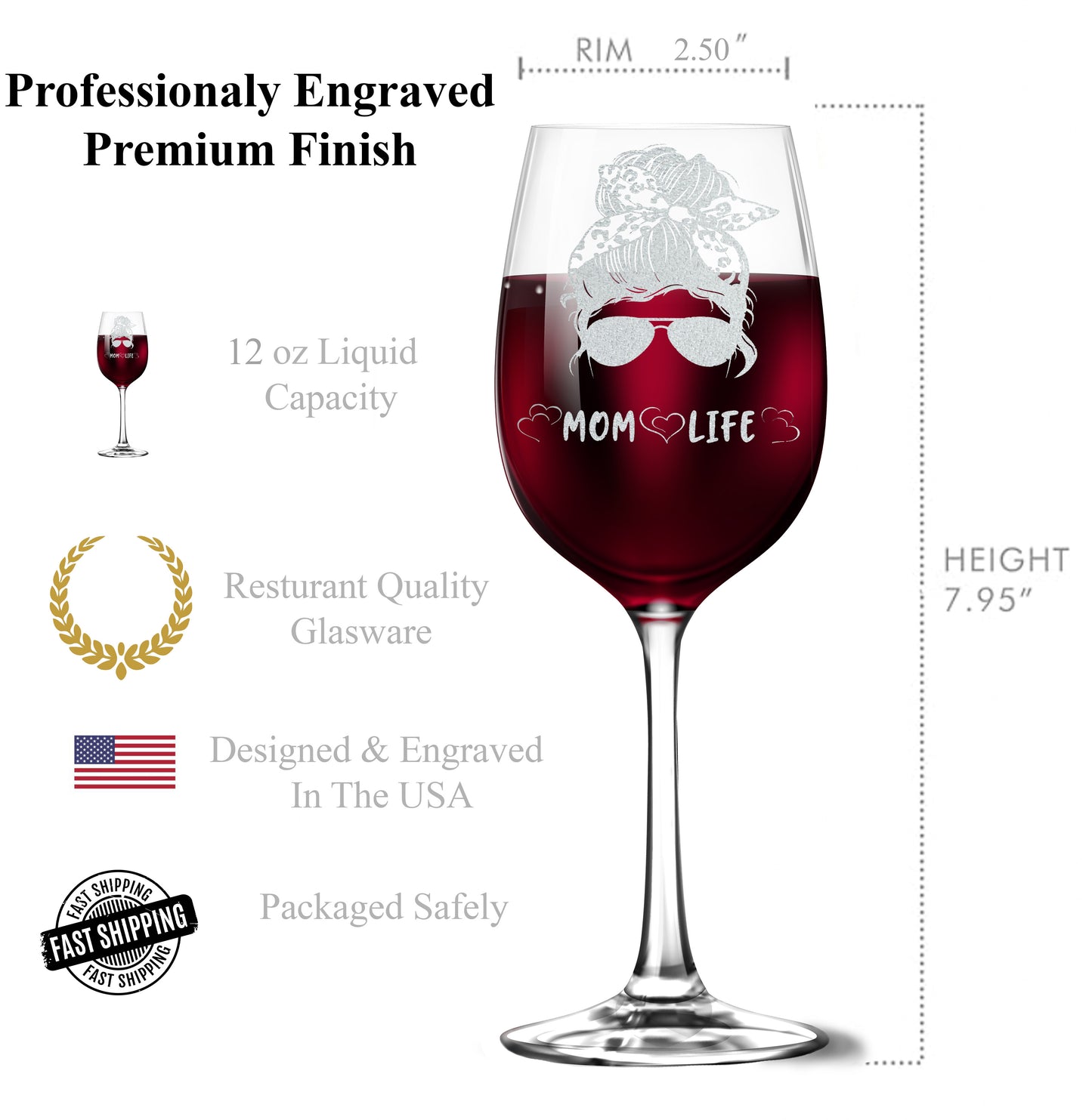 Mom Life 12 oz Tempered Wine Glass