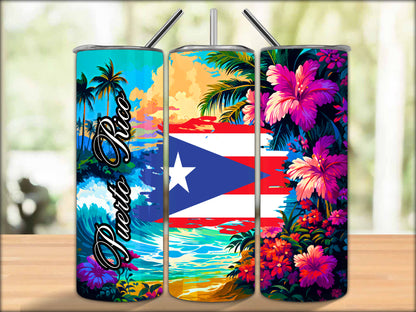 "Puerto Rico" On the Beach 20oz Stainless Steel Tumbler With Straw And Straw Cleaner