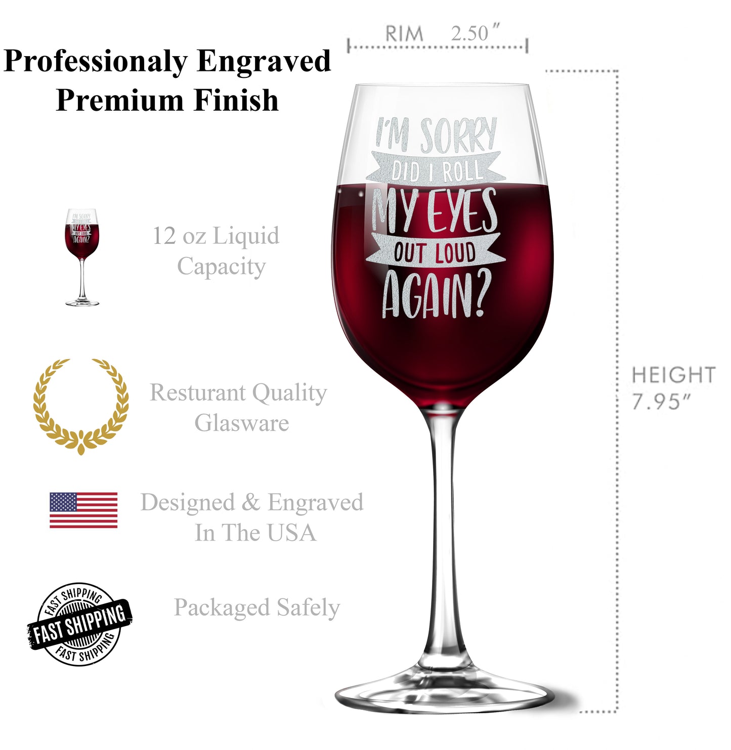 Im Sorry Did I Roll My Eyes Out Loud Again? 12oz Tempered Wine Glass