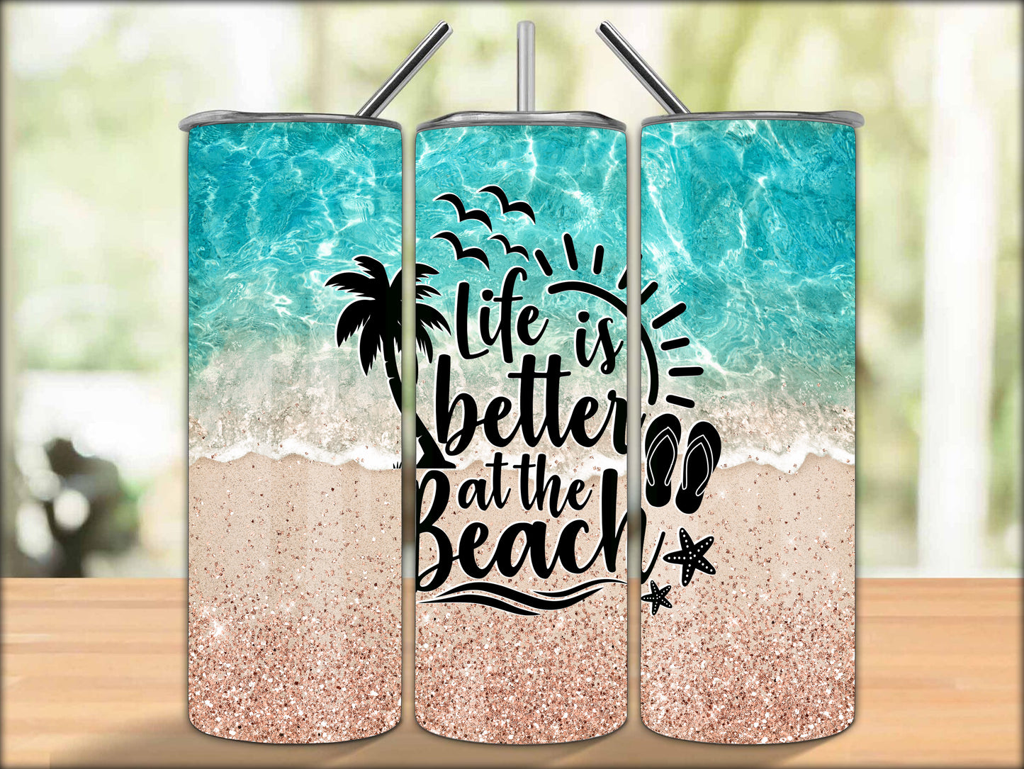 "Life is Better at the Beach" Summer Vibes 20oz Stainless Steel Tumbler With Straw And Straw Cleaner