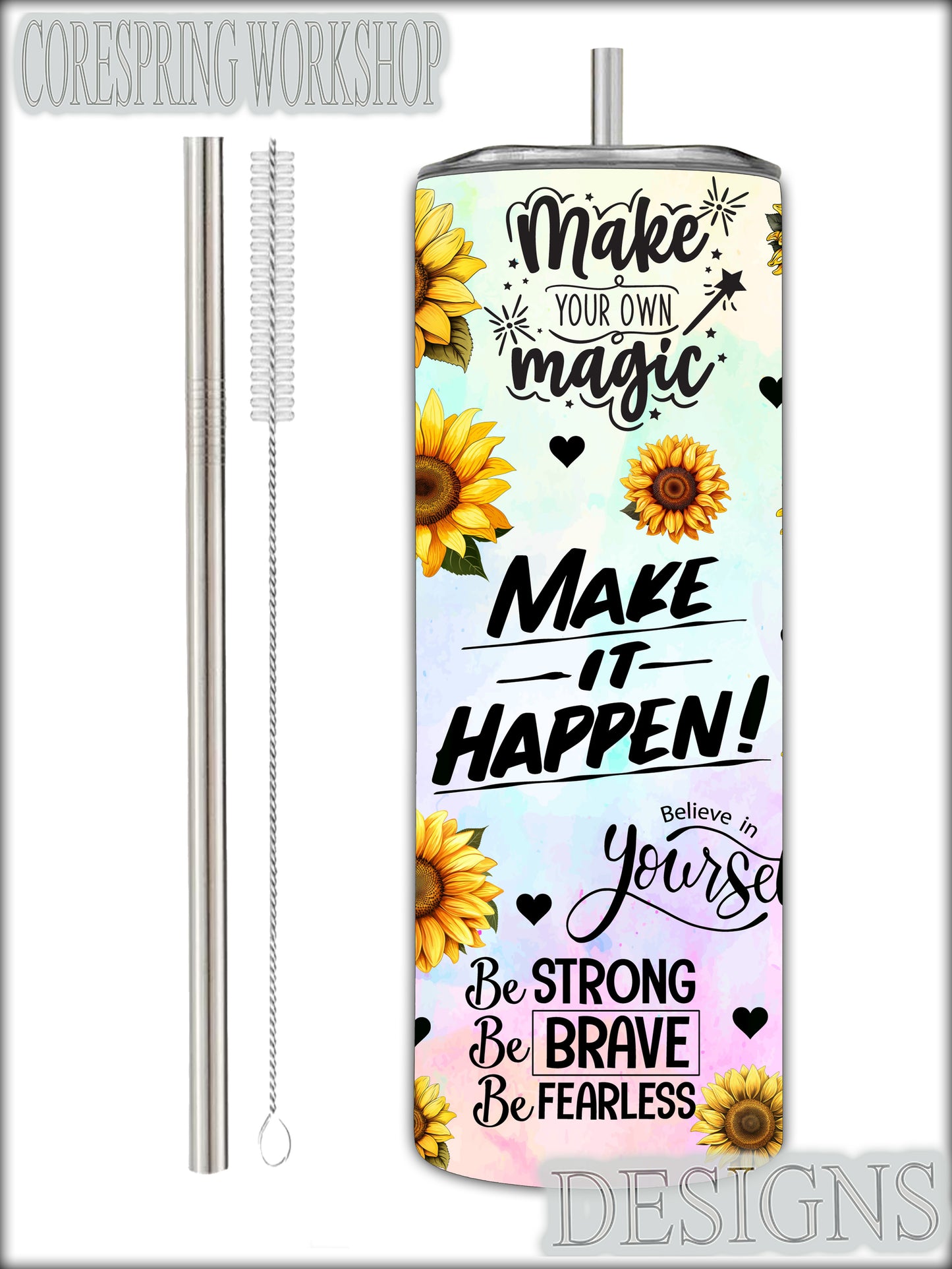 Make It Happen Sunflower 20oz Tumbler With Straw And Straw Cleaner