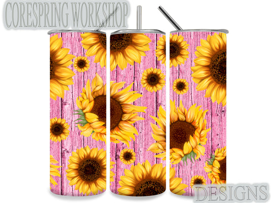 Pink Sunflower 20oz Tumbler With Straw And Straw Cleaner