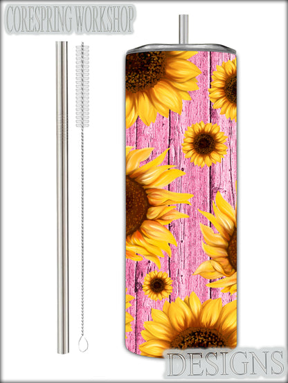 Pink Sunflower 20oz Tumbler With Straw And Straw Cleaner