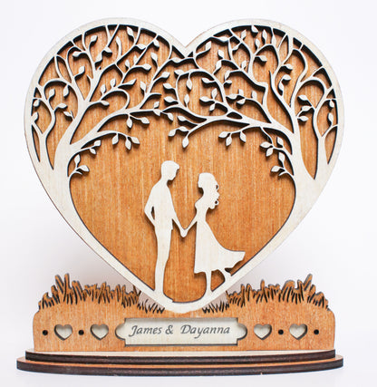 Personalized Engraved wooden Couples Heart Decor - Couples Gift