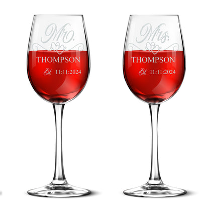 Personalized Wine Glass Set With Stem - Custom Engraved With Your Text - Premium Finish