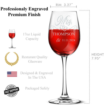 Personalized Wine Glass Set With Stem - Custom Engraved With Your Text - Premium Finish