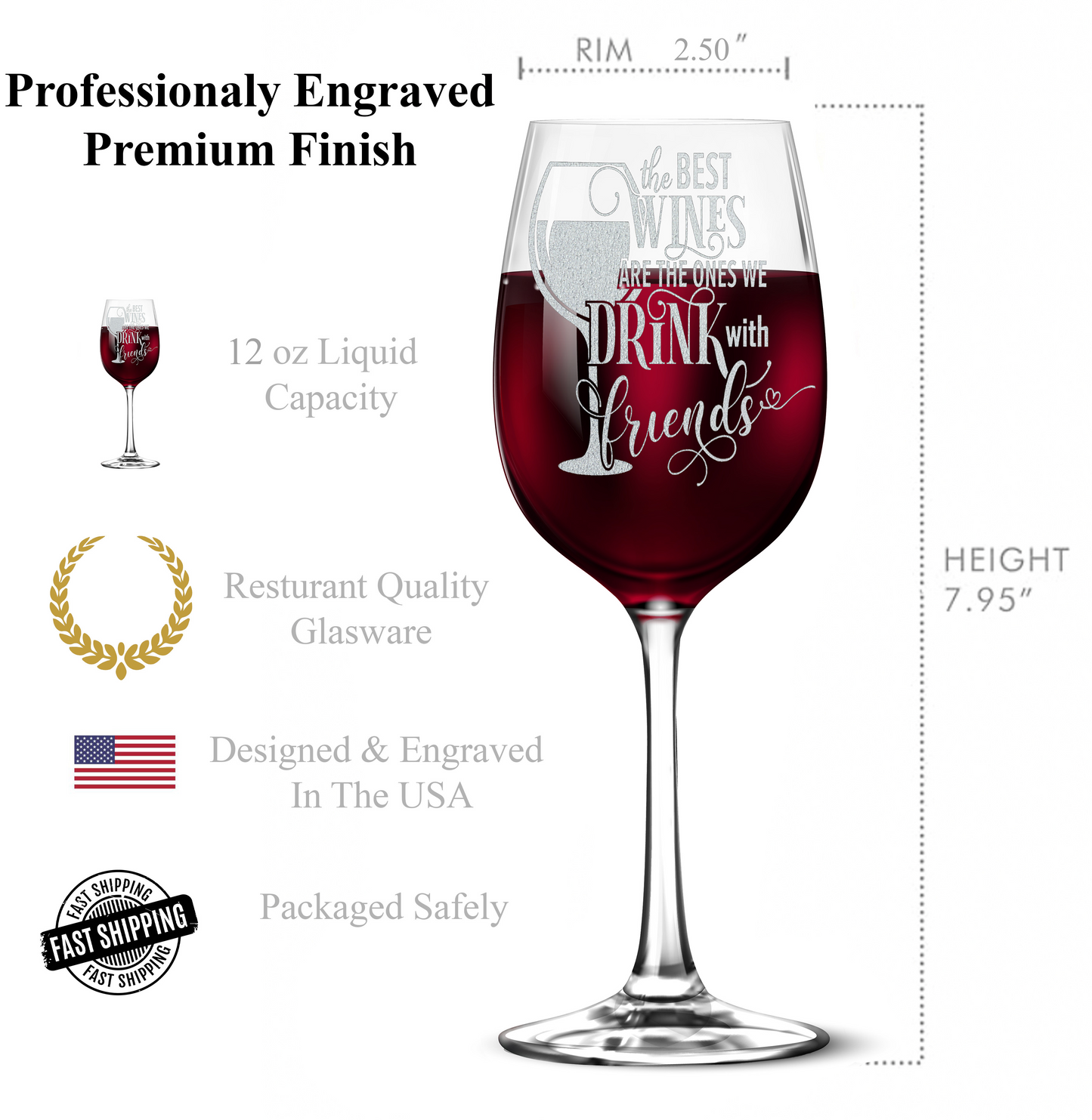 The Best Wines Are The Ones We Drink With Friends 12 oz Tempered Wine Glass